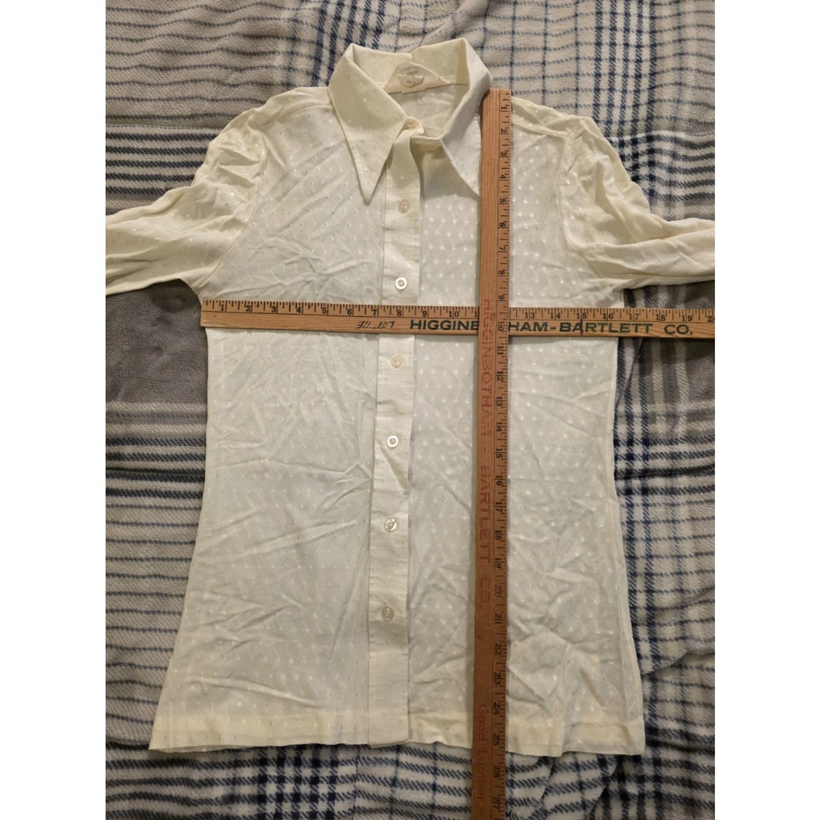 JCPenney VINTAGE JC Penney Fashions Women's Shirt Sheer Long Sleeve Button Up Size 11 Ivory 1970s Secretary/Geek Mens/ Womens Size S / US 4 / IT 40 - 6 Thumbnail