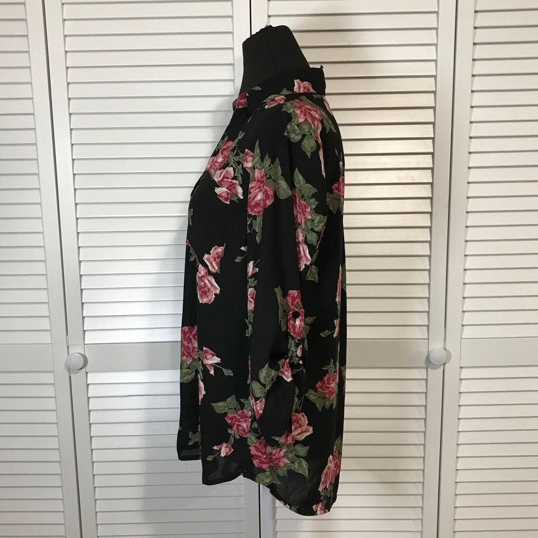 Other IZ BYER Boho Black Sheer Black Floral Blouse Tunic Junior M Size M / US 6-8 / IT 42-44 - 2 Thumbnail