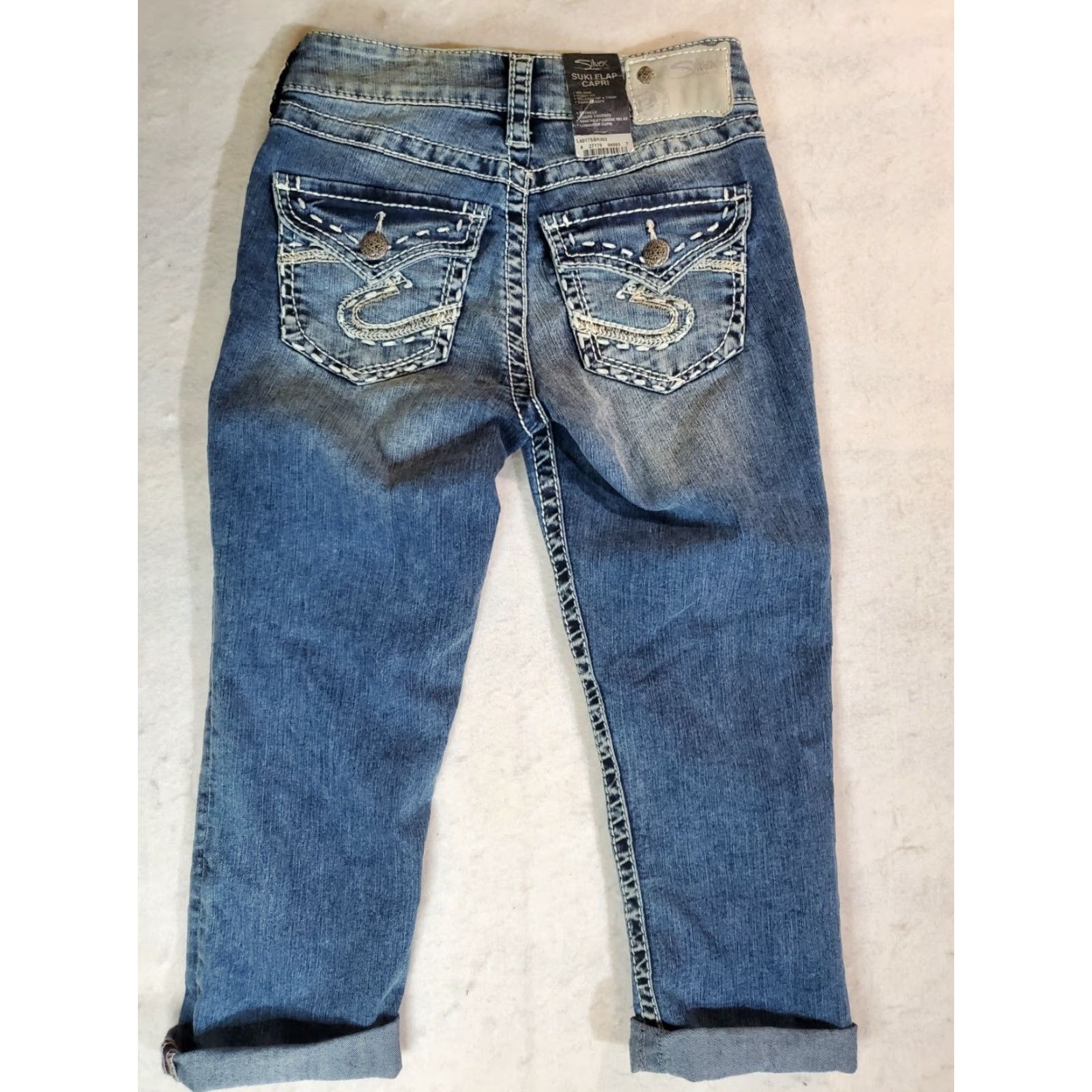 Vintage NWT Silver Signature Capri Jeans -Suki Flap Capri- Distressed Women's Size 25 Jeans Capri Blue 25 Size 42" / US 20 - 5 Thumbnail