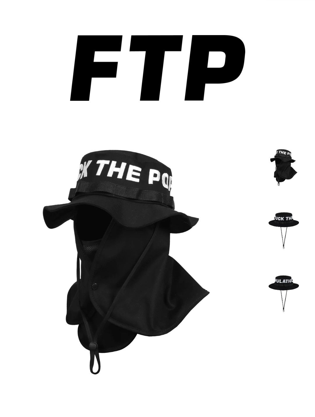 Fuck The Population FTP Spell Out Face Mask Boonie Hat Black | Grailed