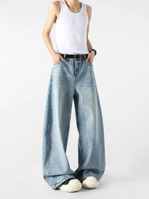 Retro loose casual wide leg slightly flared jeans
