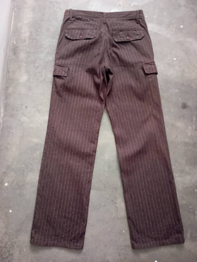 Sugar Cane 2000s Japan Modern Brown Hickory Stripe Cargo Pants Size US 32 / EU 48 - 2 Thumbnail