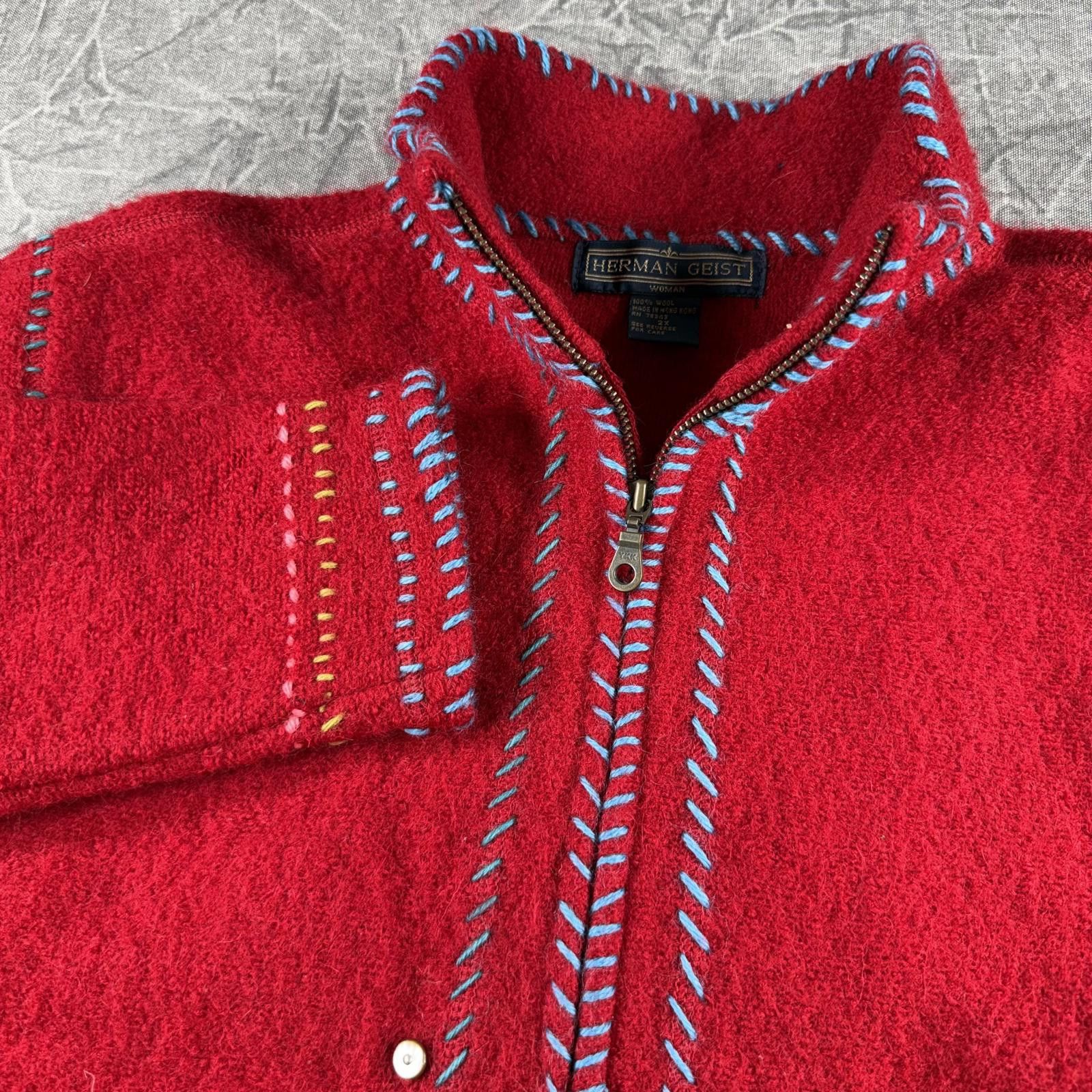 Other Herman Geist Sweater Women's 2X Red 100% Wool Embroidered Size XXL / US 16-18 / IT 52-54 - 1 Thumbnail