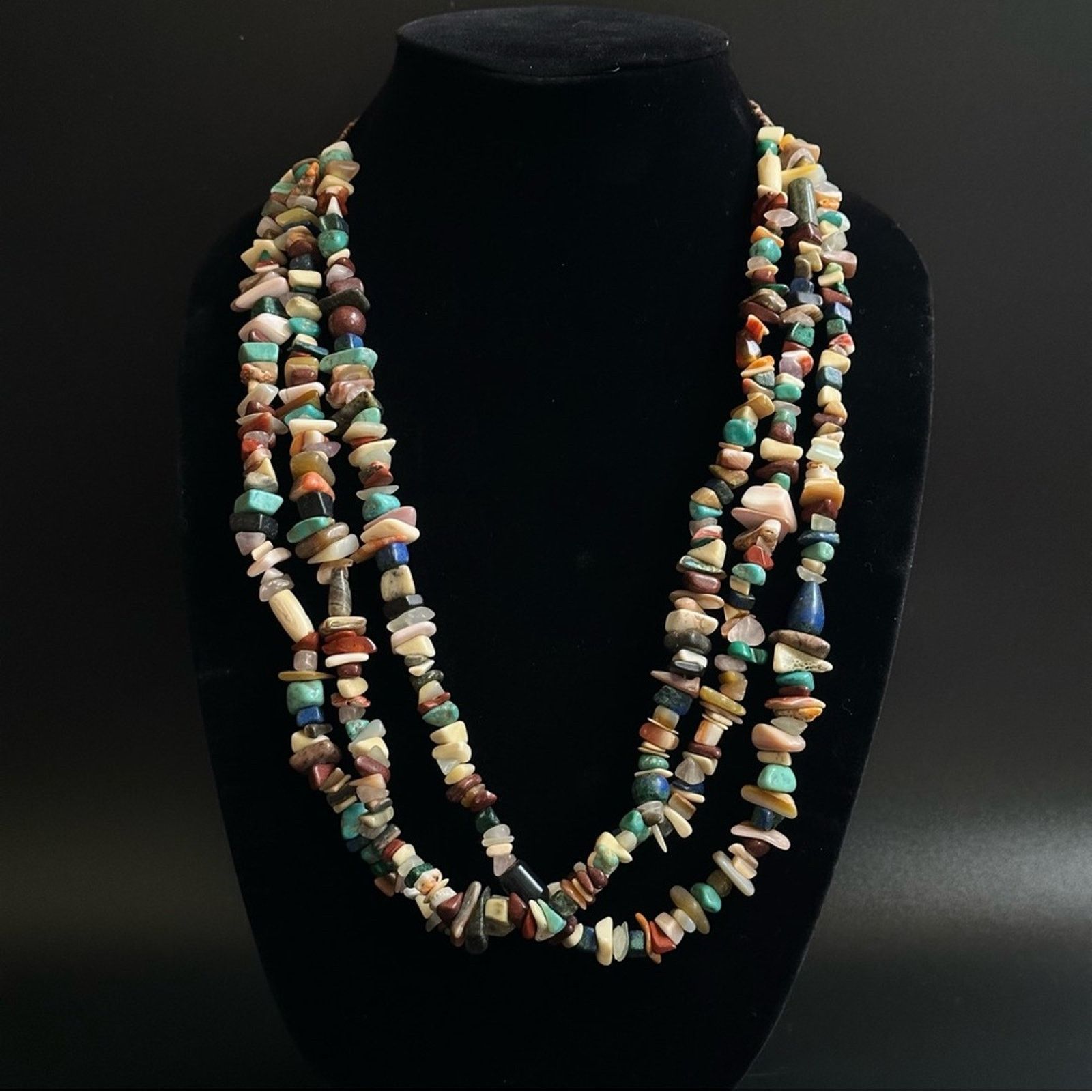Vintage Vintage Native American Multi Stone 3 Strand Necklace Size ONE SIZE - 2 Thumbnail