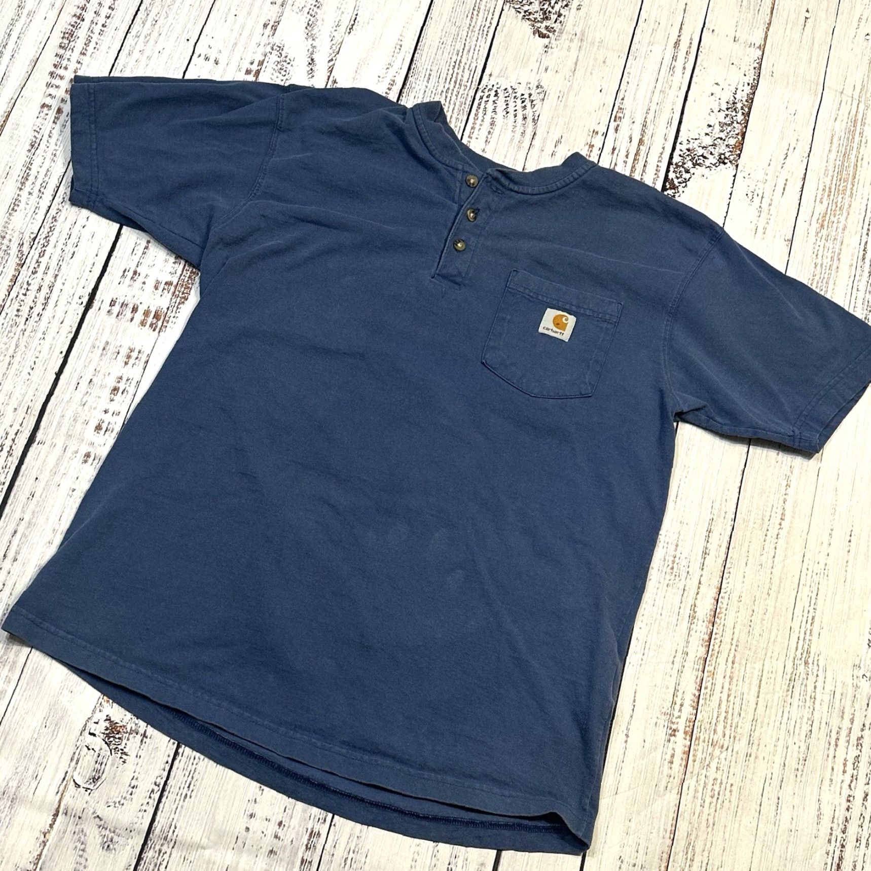Carhartt Carhartt Shirt Men M Short Sleeve Henley 2011 Dark Blue I2021 Size US 31 - 2 Thumbnail