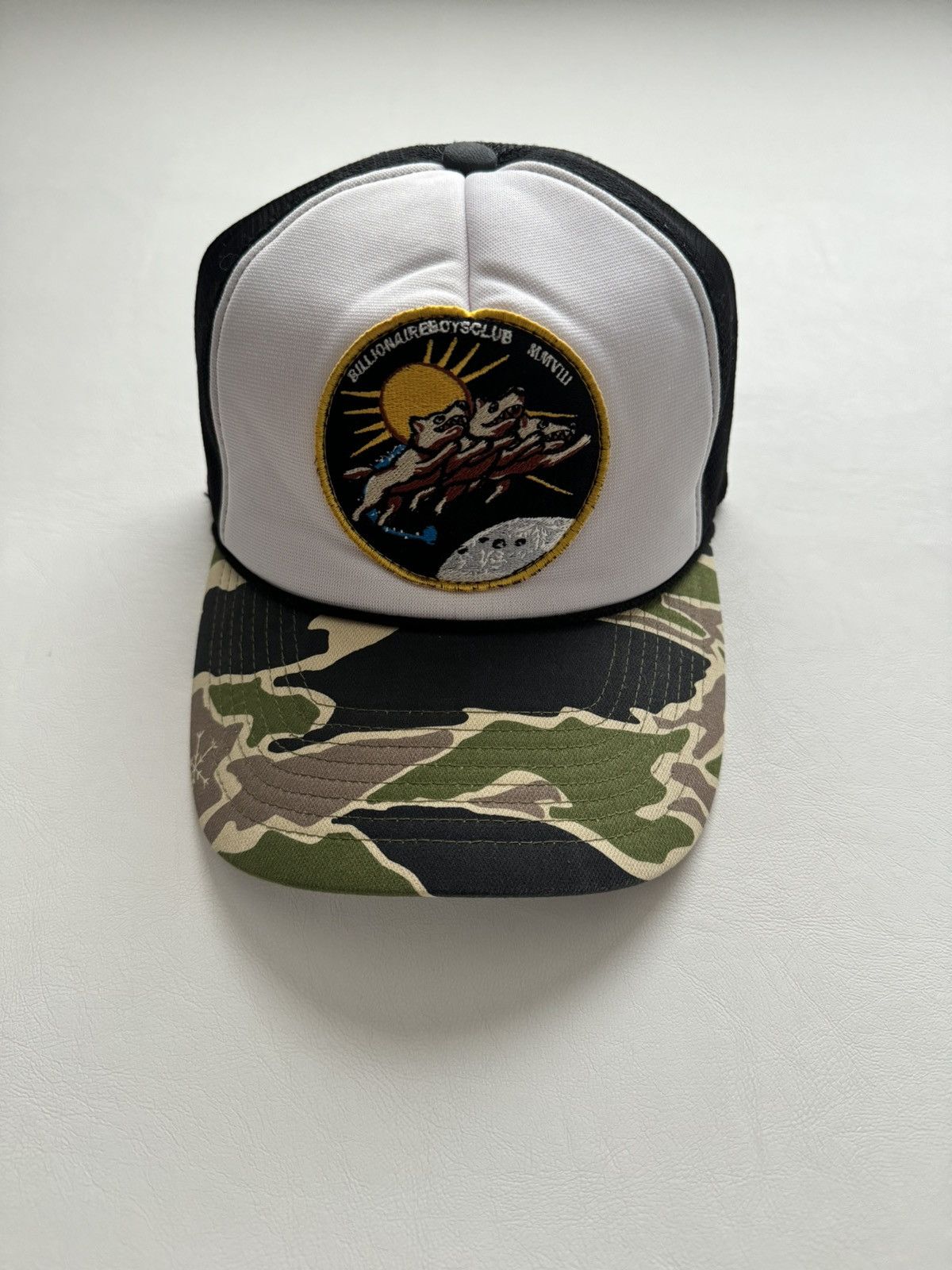 image of Billionaire Boys Club Season 7 Space Exploration Dog Patch Trucker Hat in Tiger Camo, Men's