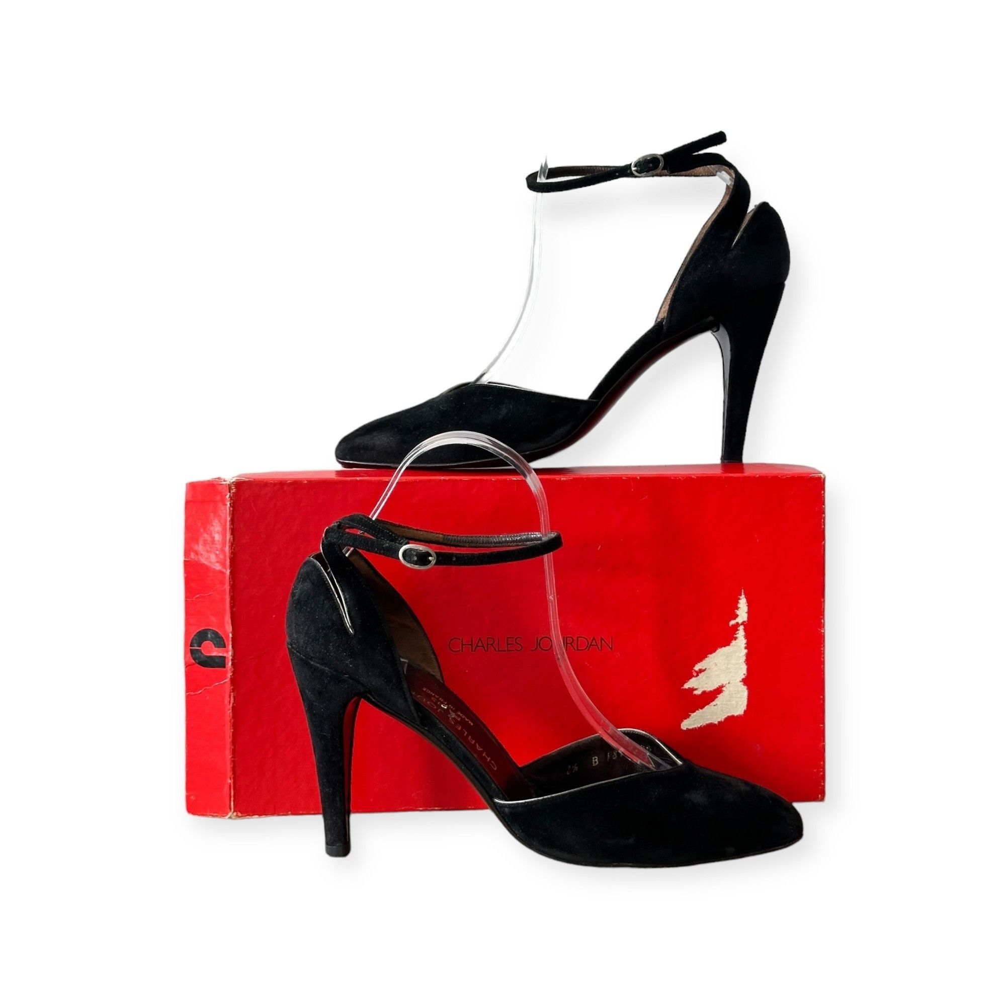Charles Jourdan Vintage Charles Jourdan Black Suede Ankle Strap Pumps, 8.5 Size US 8.5 / IT 38.5 - 1 Thumbnail