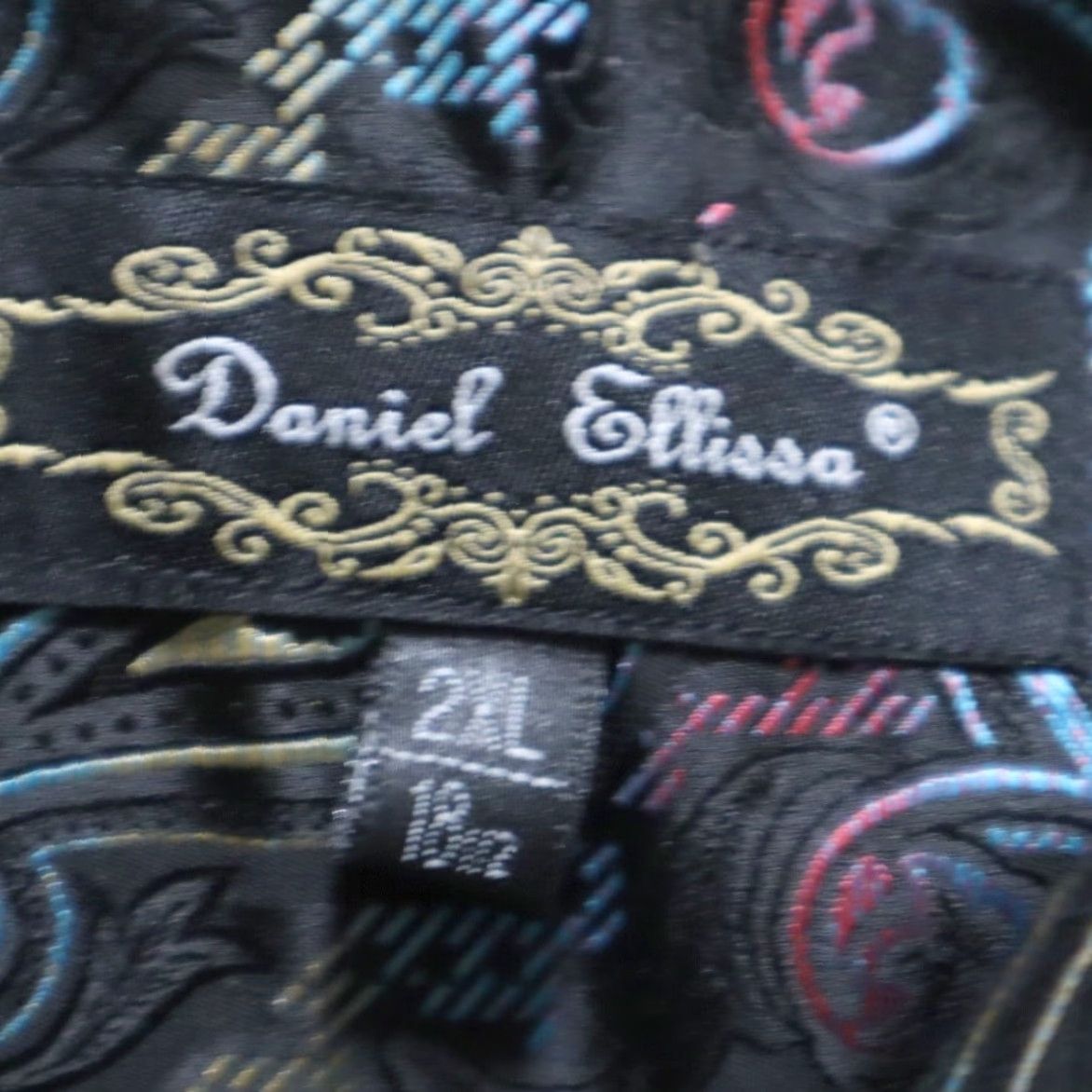 Vintage Daniel Ellissa Geometric Paisley 18 1/2 Polyester Solid Shirt Black Men's 2XL Size US XXL / EU 58 / 5 - 5 Thumbnail