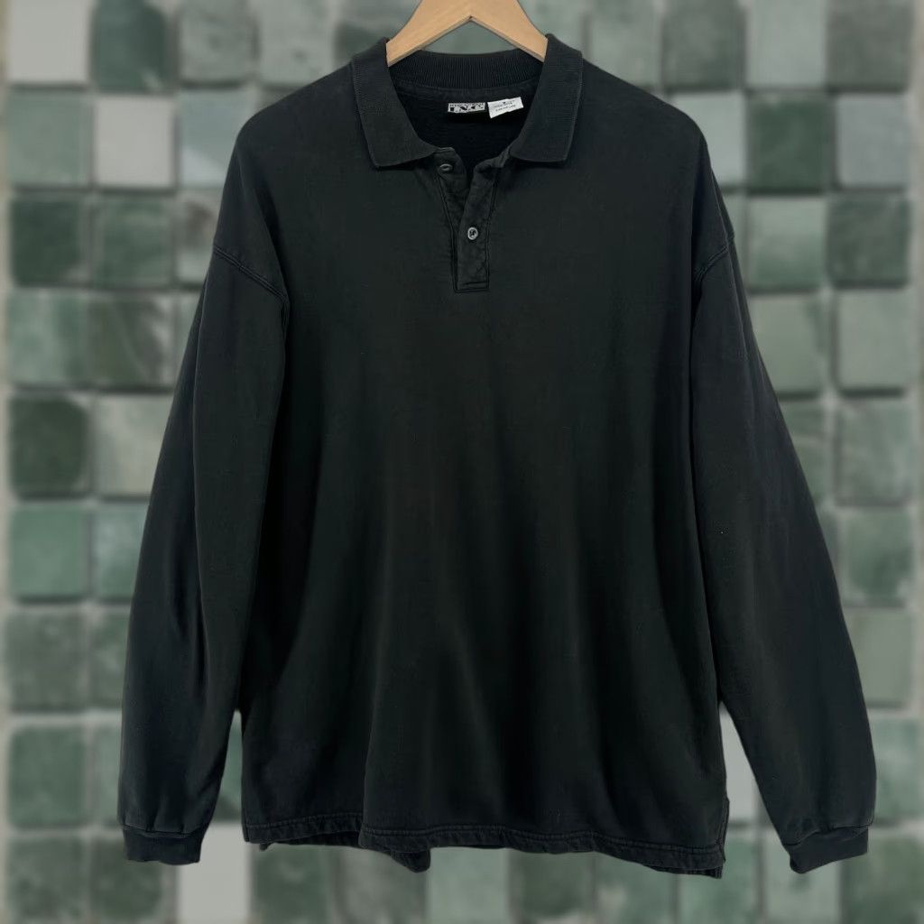 VINTAGE INC International Concepts Shirt Mens S Polo Long Sleeve Fleece Black USA VTG 80s