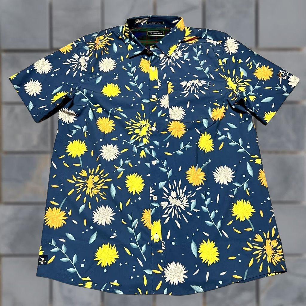 Vintage William Murray Shirt Mens Large Blue Floral Golf Stretch Button Up Button Size US L / EU 52-54 / 3 - 1 Thumbnail