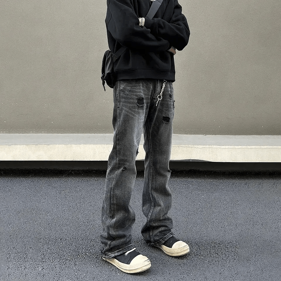 Designer × Japanese Brand × Jean Ripped Jeans Men Black Streetwear Y2k Denim Pants Size US 33 - 5 Thumbnail