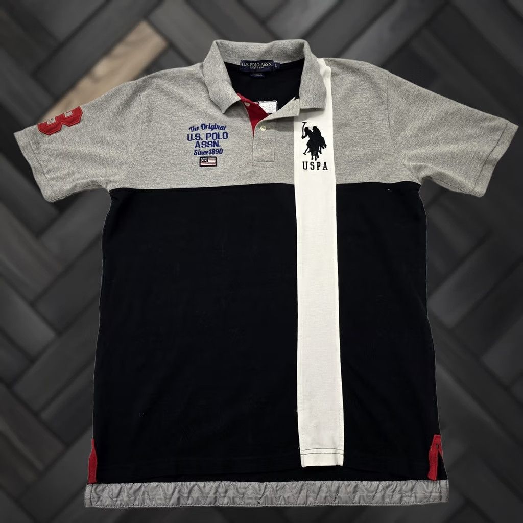 U.S. Polo Assn. U.S. Polo Assn Boys Black Colorblock Polo Shirt L Cotton Breathable Pockets Size US L / EU 52-54 / 3 - 1 Thumbnail