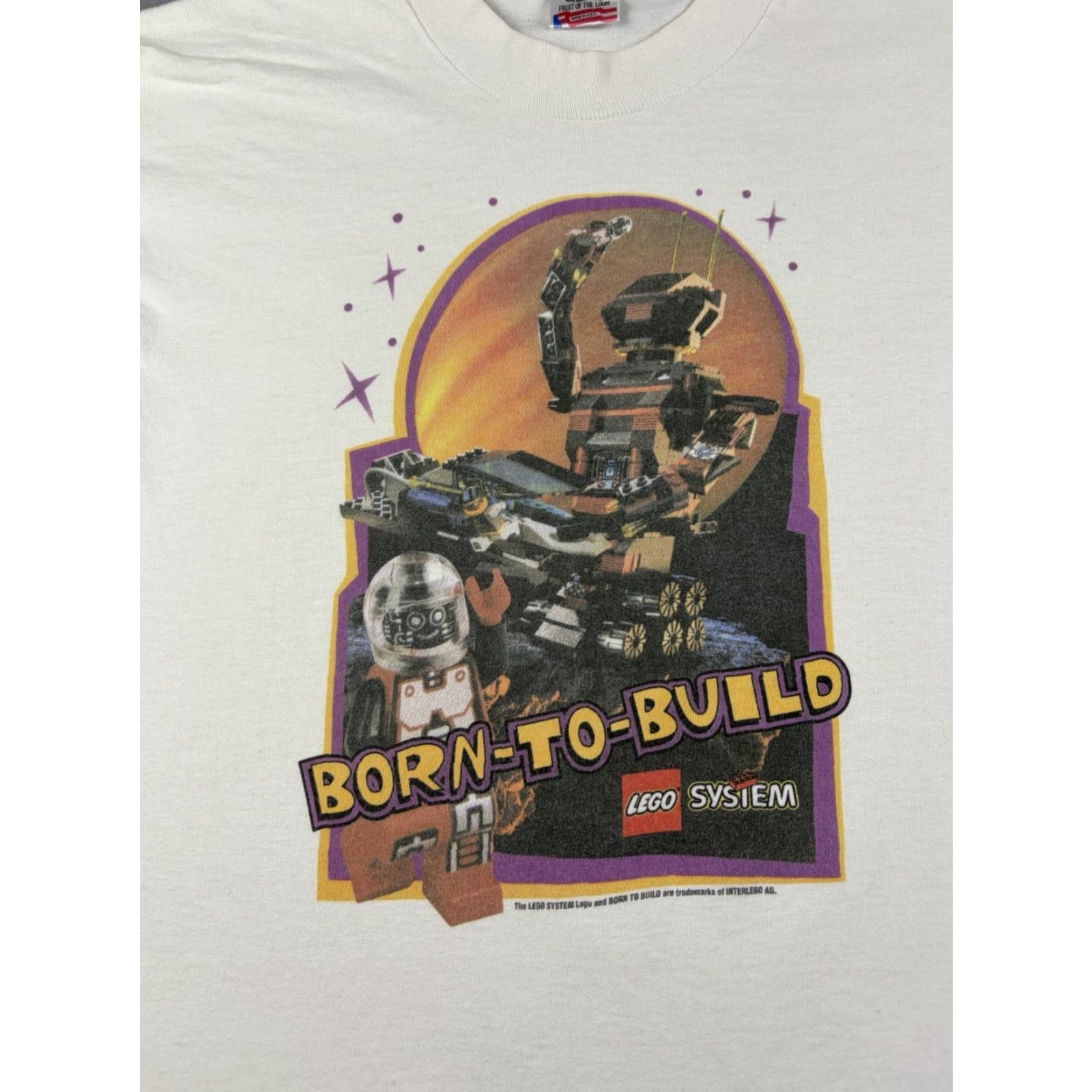 Fruit Of The Loom VINTAGE Fruit of the Loom T-Shirt 90s White Crew Neck Short Sleeve Adult L Graphic Print Lego Born To Build Mens Size US L / EU 52-54 / 3 - 2 Thumbnail
