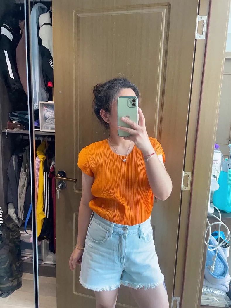 Issey Miyake Issey Miyake size:3 Orange pleated short-sleeved shirt Size S / US 4 / IT 40 - 1 Thumbnail