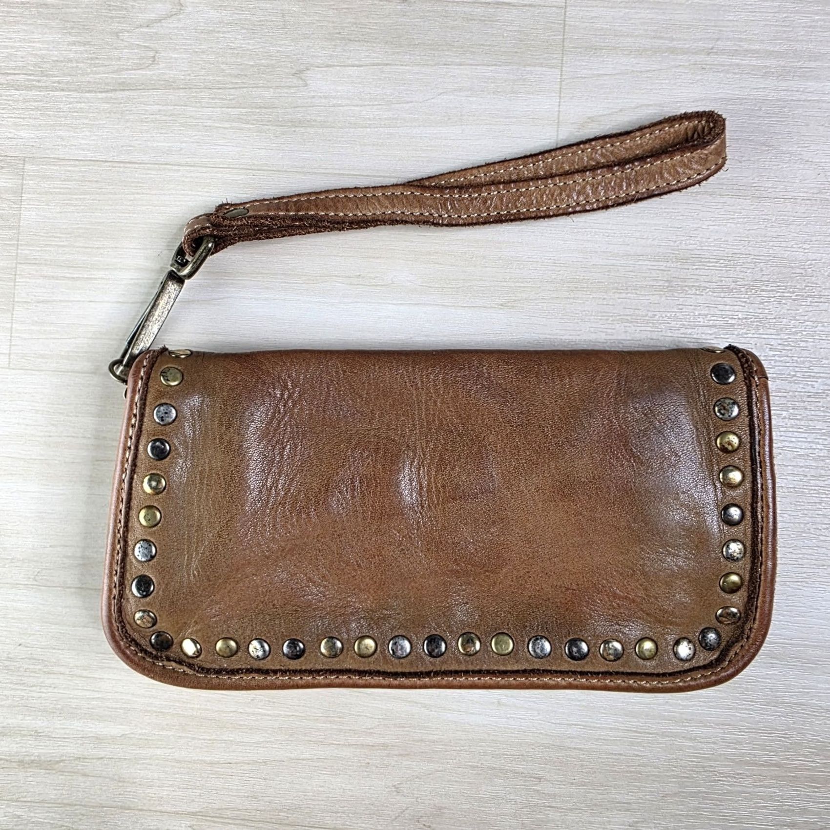 Vera Pelle Vera Pelle Bols Nova Italian Leather Zip Around Clutch Wallet Billfold Studded Women Brown Leather Zip-Around Wallet Studded Nova Bols Vera Pelle Size ONE SIZE - 4 Thumbnail
