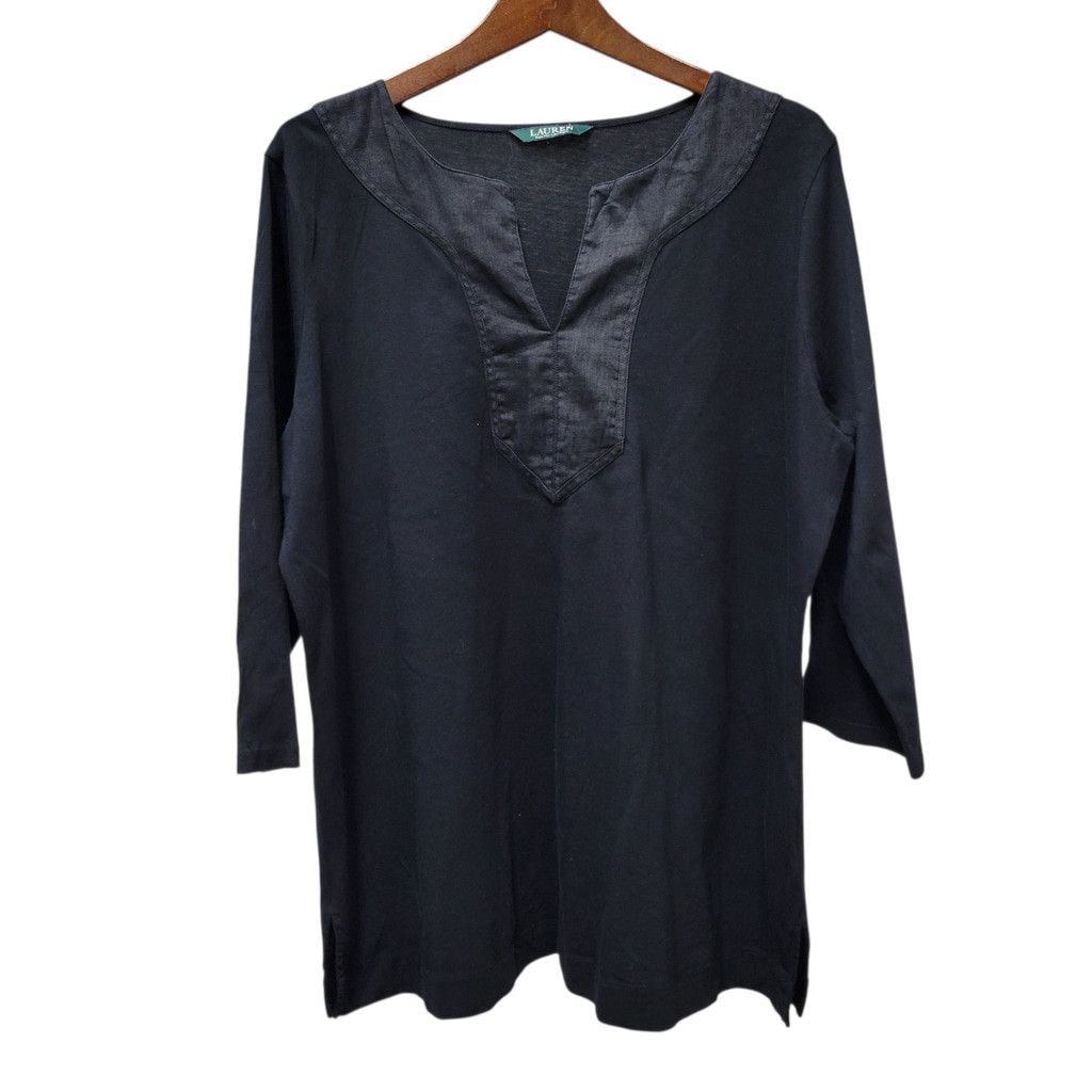 Lauren Ralph Lauren Lauren Ralph Lauren Split Neck Cotton 3/4 Sleeve Blouse Size XXL / US 16-18 / IT 52-54 - 2 Thumbnail