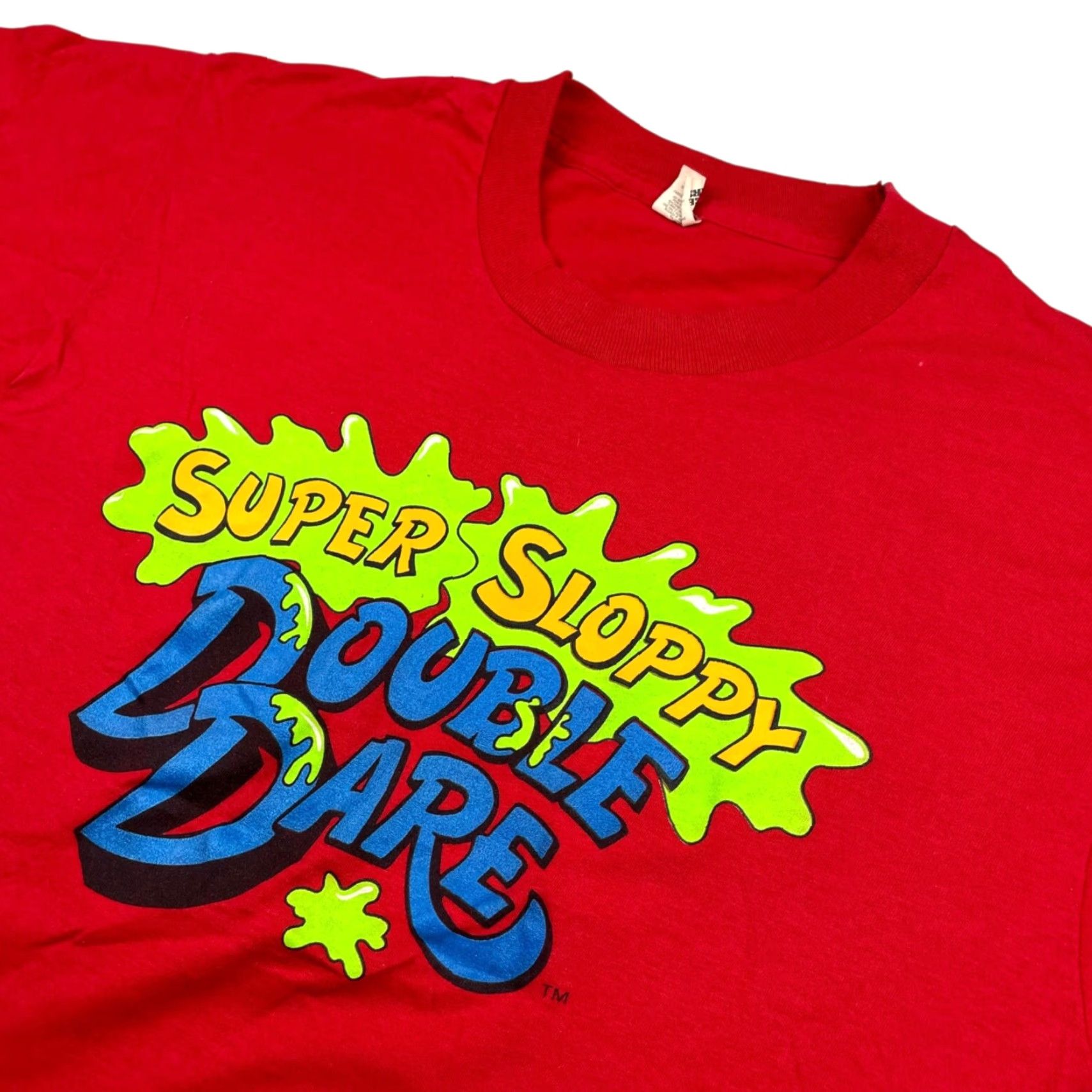 Vintage VTG Nickelodeon Double Dare T-Shirt Red Large Screen Stars 1990s Short Sleeve Cotton Blend Single Stitch 2-Sided Graphic Men USA Size US L / EU 52-54 / 3 - 2 Thumbnail
