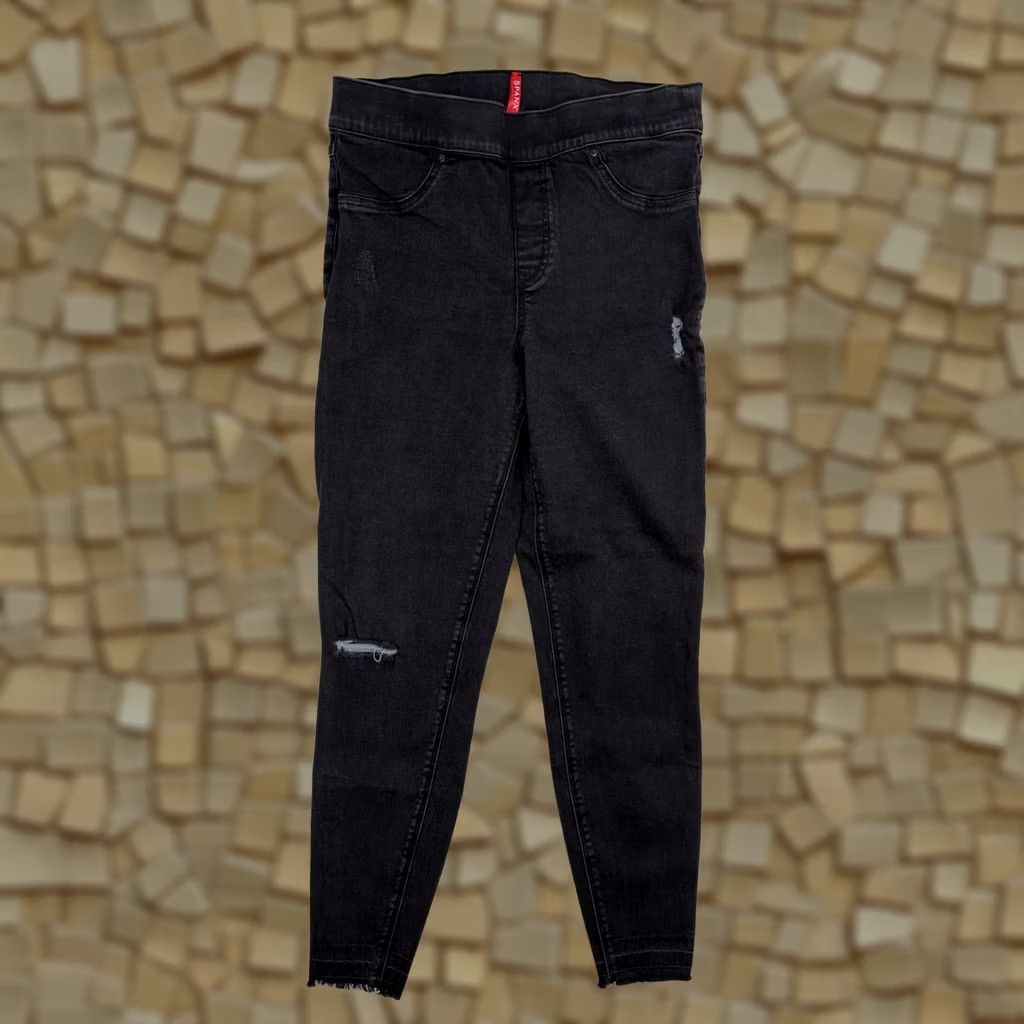 Spanx Spanx Jeans Womens L Black Distressed Ankle High Rise Raw Hem Stretch Skinny Denim Trousers Slimming Shaping Size 36" / US 14 / IT 50 - 1 Thumbnail