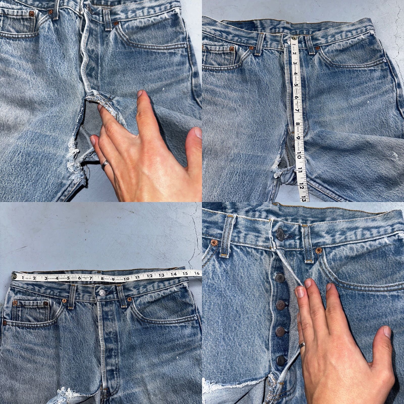 Levi's VINTAGE Levi's 501 Jeans 90s Straight Leg 33x36 Light Wash Mens Blue Cotton Denim 501 Series Size US 33 - 8 Thumbnail