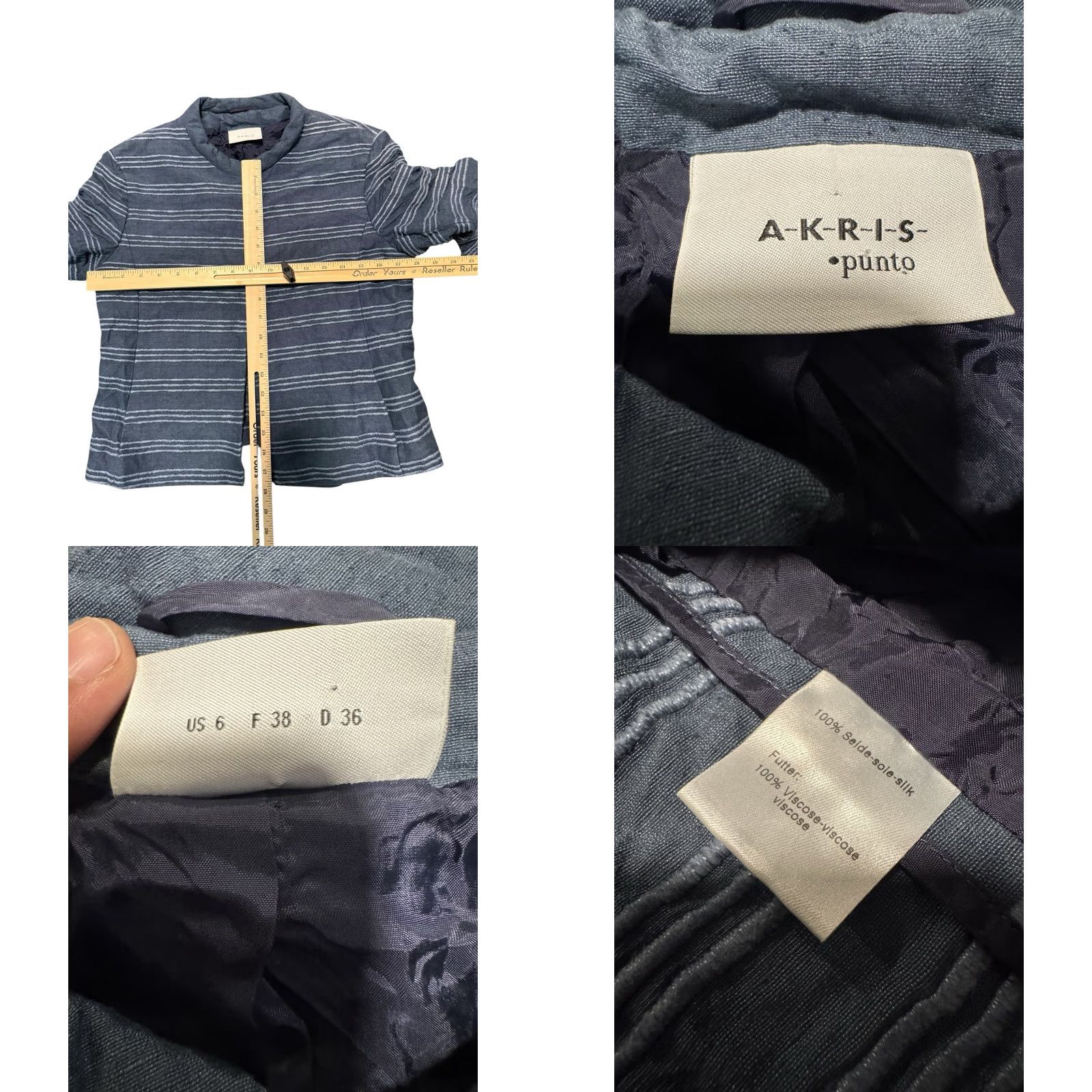 Akris Akris Punto 100% Silk Striped Jacket Blue White Hook Eye Sz 6 US 38 F 36 D - Blazer - Women - Regular - Basic Jacket - Designer - Vintage: No Size M / US 6-8 / IT 42-44 - 9 Thumbnail