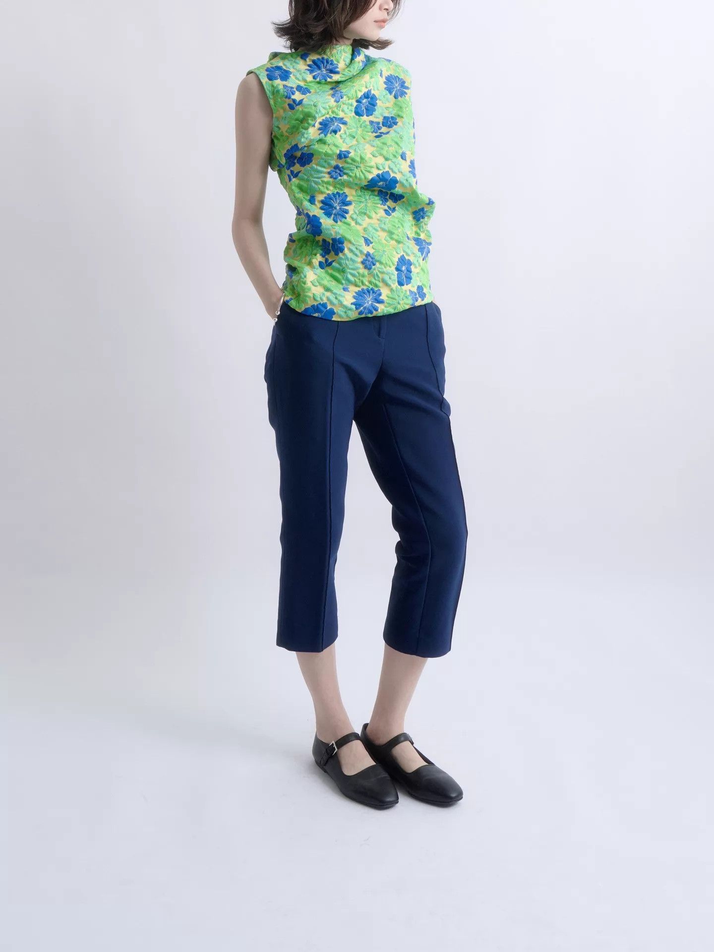 Jil Sander JIL SANDER 18SS Green-Blue Floral Jacquard Asym Twisted Top Size XXS / US 00 / IT 34 - 5 Thumbnail