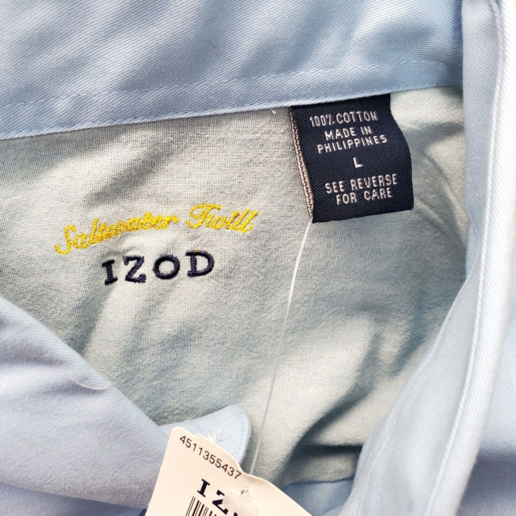 Izod IZOD Saltwater Shirt Mens Large Blue Classic Fit Easy Care Collared Button Down Size US L / EU 52-54 / 3 - 7 Thumbnail