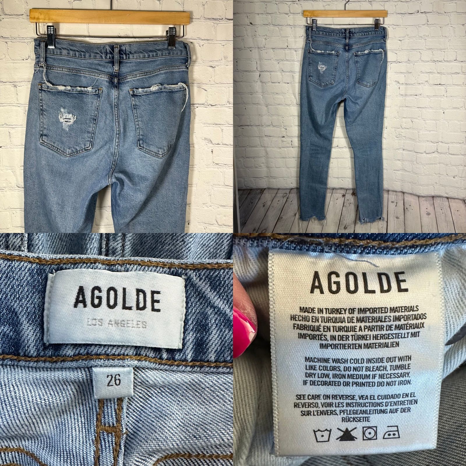 Agolde AGOLDE Jeans High Rise Skinny Button Fly Distressed Light Wash Blue Womens 26 Jeans Size 26" / US 2 / IT 38 - 8 Thumbnail