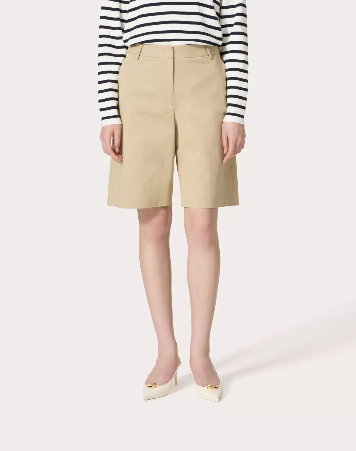 Valentino o1s1wg110426 Bermuda Shorts In Diagonal Cotton Linen Beige Size 26" / US 2 / IT 38 - 4 Thumbnail