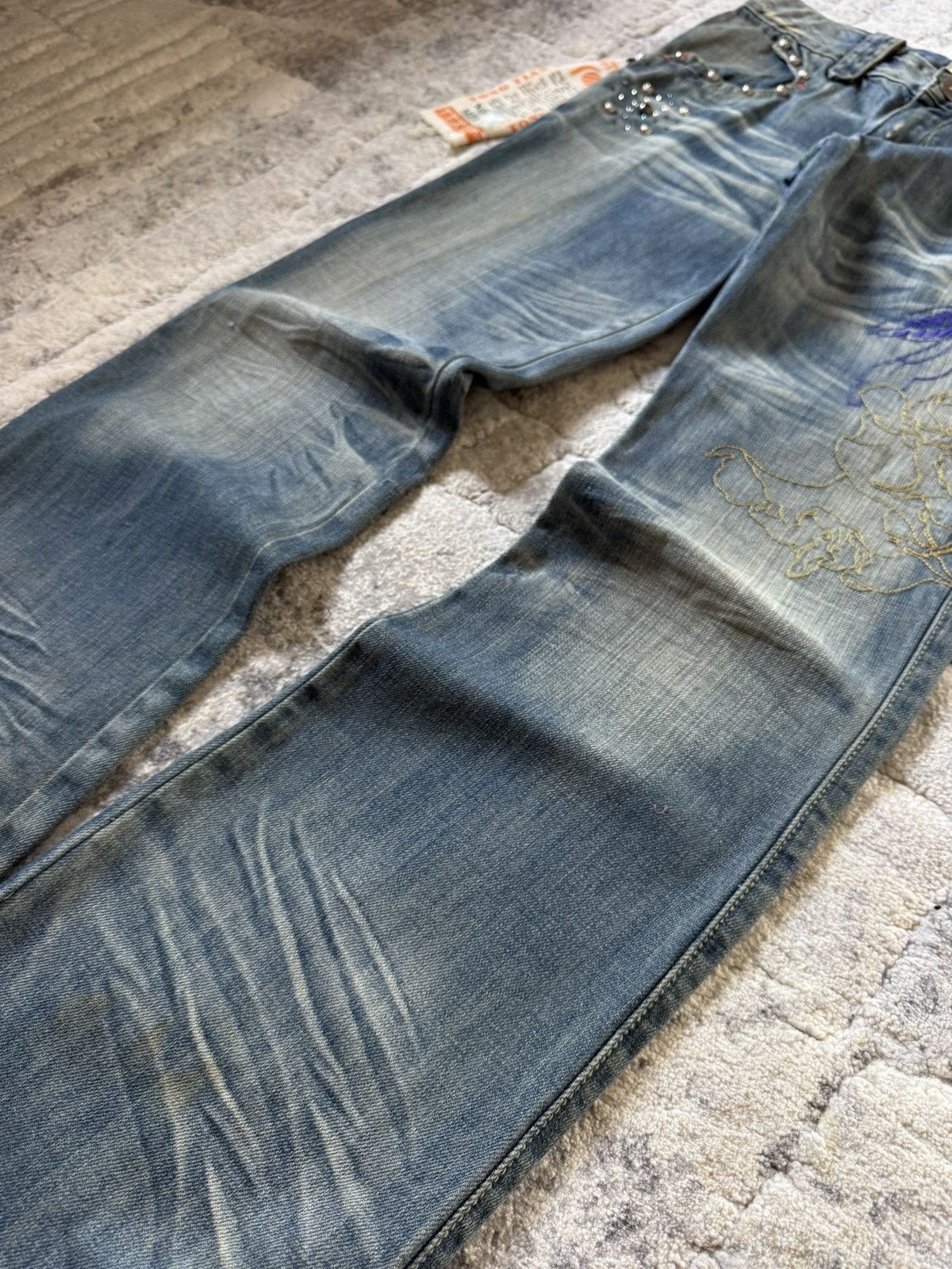 If Six Was Nine Studded Gemstone Claw Mark Muddy Wash Japanese Flared Jeans Size US 29 - 12 Thumbnail