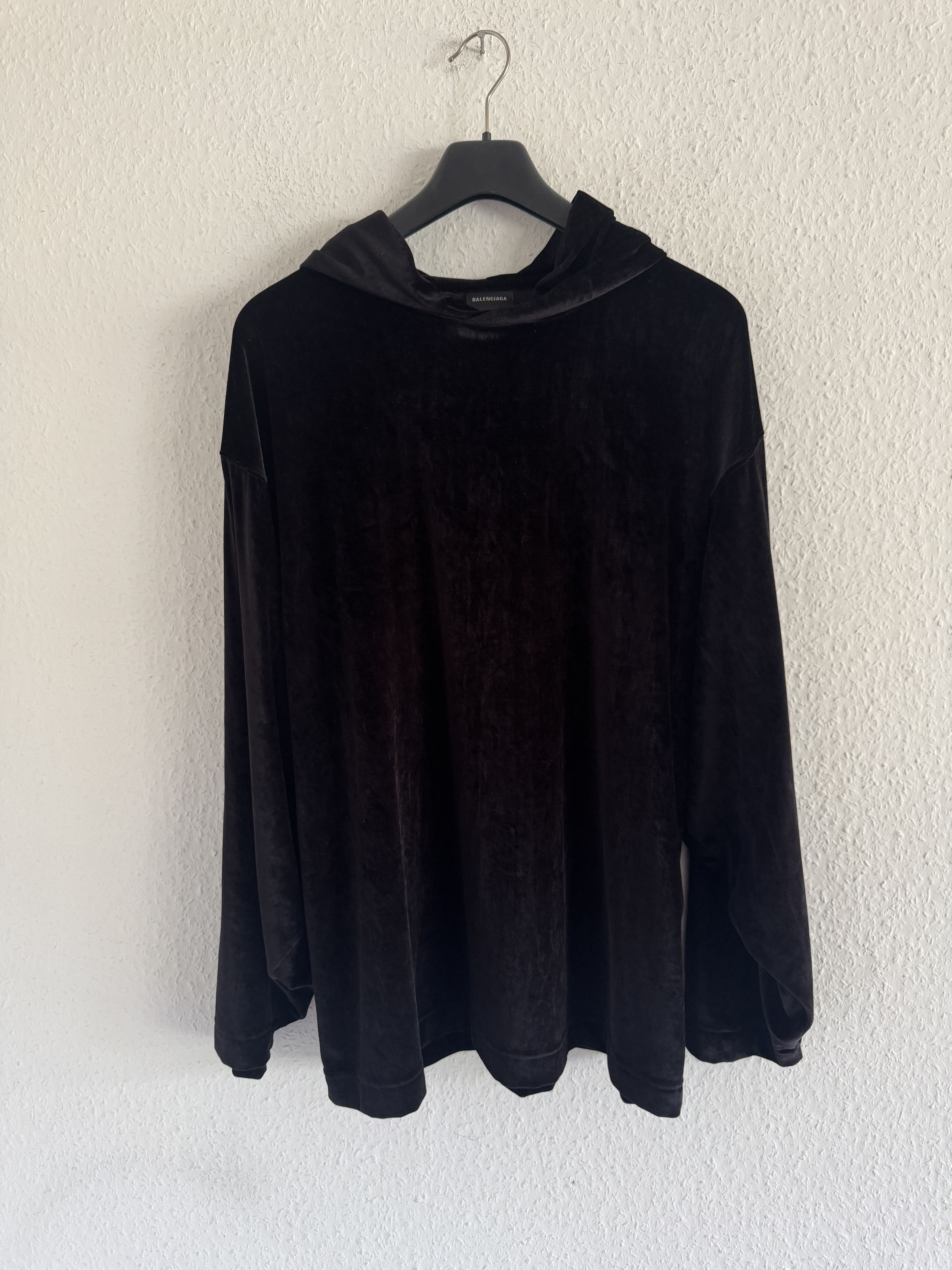 Balenciaga Velvet Oversized Hoodie Black Size US M / EU 48-50 / 2 - 1 Thumbnail