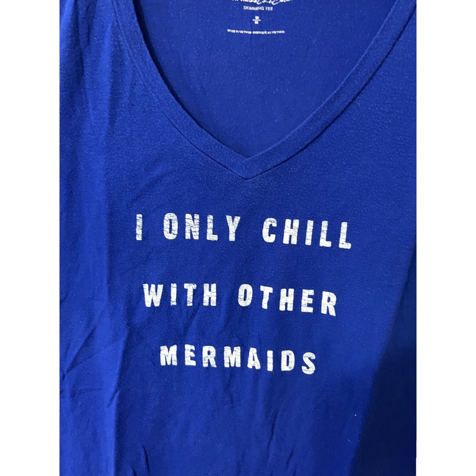 Express Express One Eleven Women's Blue Short Sleeve T-Shirt - "I Only Chill With Mermaids" - Casual - Size M Size 32" / US 10 / IT 46 - 3 Thumbnail