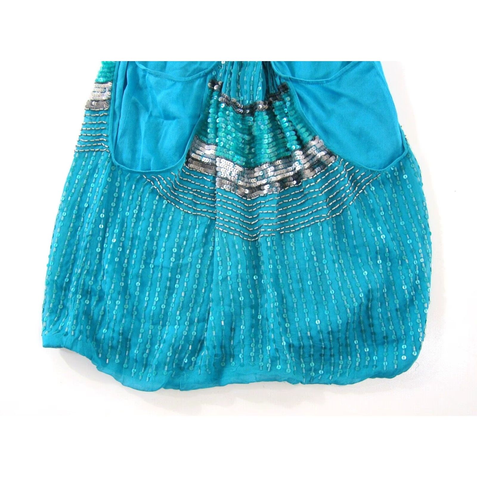 Vintage Chelsea Flower Tank Top Women M Blue 100% Rayon Beaded Spaghetti Strap Round Neck Sleeveless Size M / US 6-8 / IT 42-44 - 6 Thumbnail