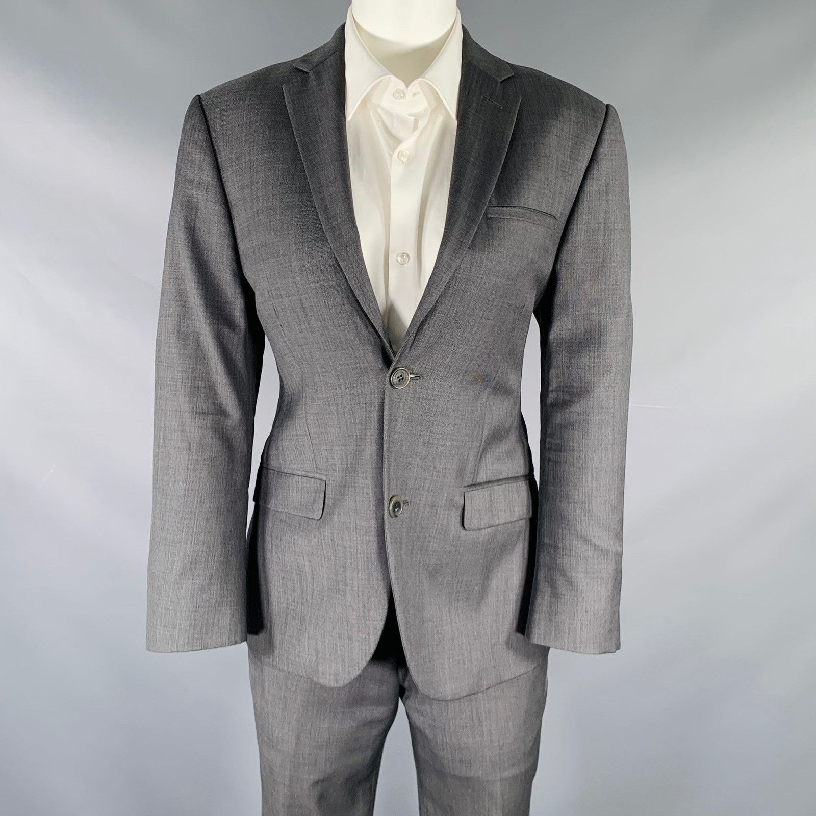 Calvin Klein CALVIN KLEIN COLLECTION Size 34 Grey Wool Notch Lapel Suit Size 34R - 1 Thumbnail
