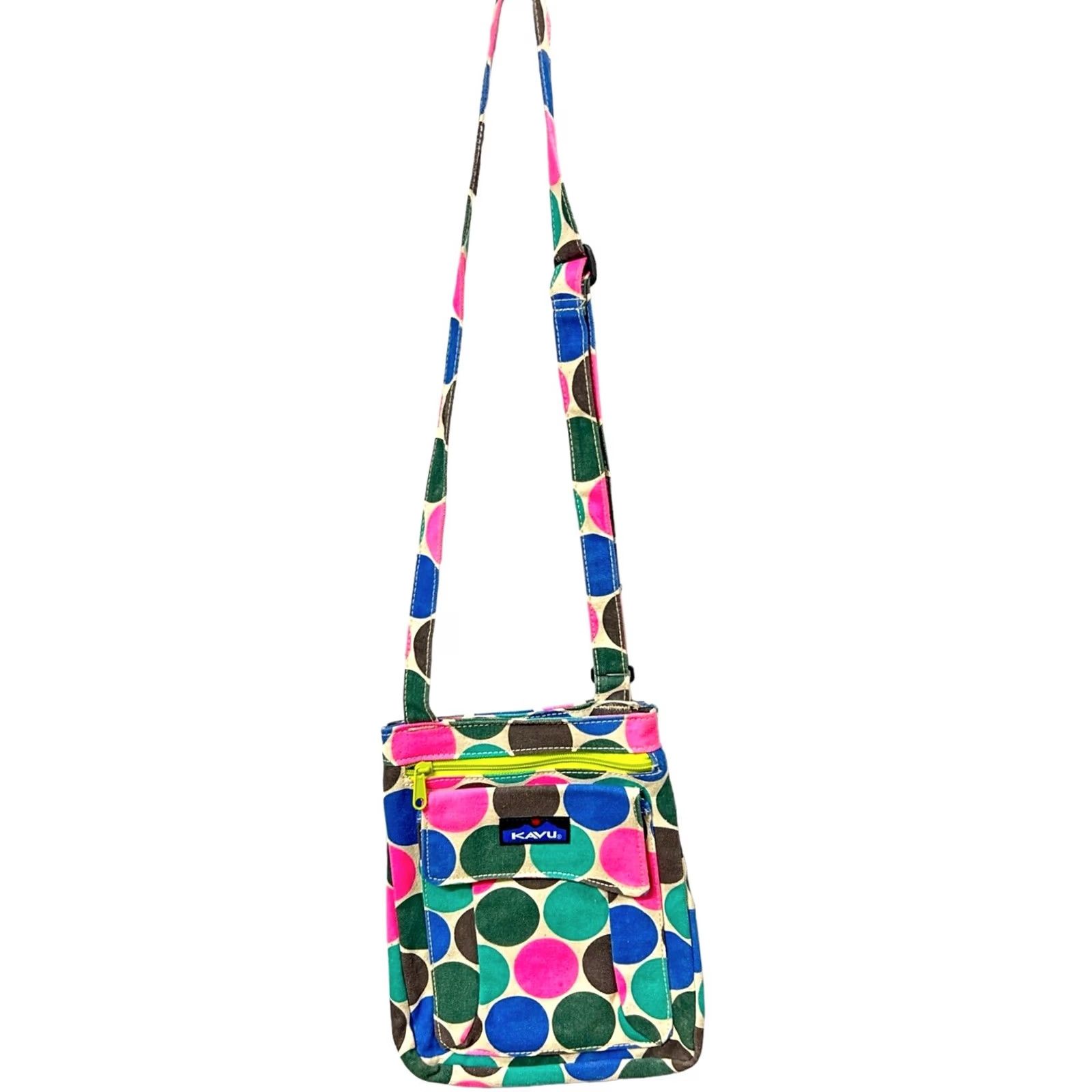 KAVU Kavu Crossbody HandBag Adjustable Purse Women's MultiColor Polka Dot Tote Crossbody Bag Small Nylon Lining Velcro Inside Pockets Size ONE SIZE - 3 Thumbnail