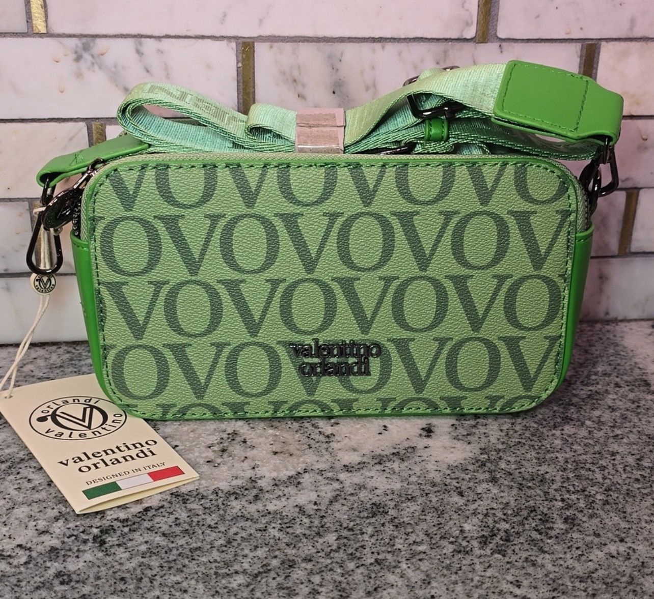 NWT Valentino Orlandi Double Zip Crossbody Shoulder Bag in Green, Women's