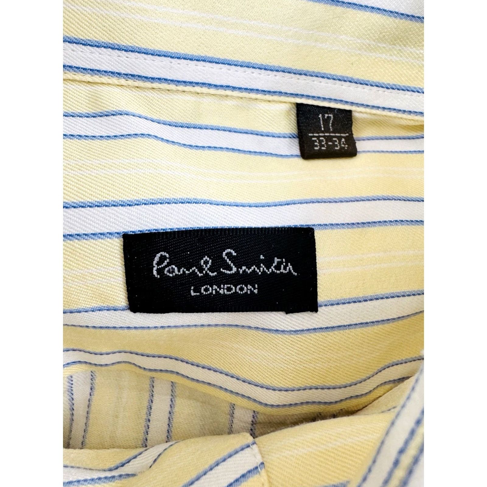 Paul Smith Paul Smith London Striped Embroidered Dress Shirt 17 33/34 French Cuff Long Sleeve Mens Yellow Blue White Nn Size 46R - 6 Thumbnail