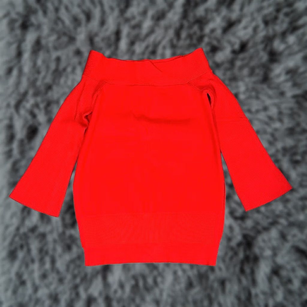 Anthropologie Anthropologie Shirt Womens Medium Red Vibrant Elise Ribbed Off Shoulder Sweater Tunic Size M / US 6-8 / IT 42-44 - 1 Thumbnail