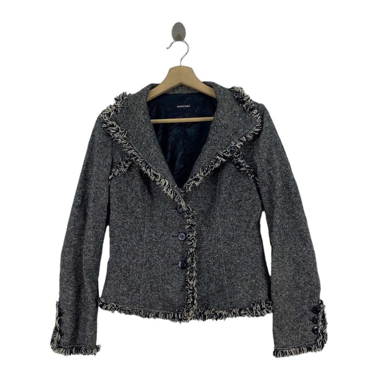 Japanese Brand GRAND TABLE Japanese Brand Wool Grey Tweed Blazer Coat Size S / US 4 / IT 40 - 1 Thumbnail
