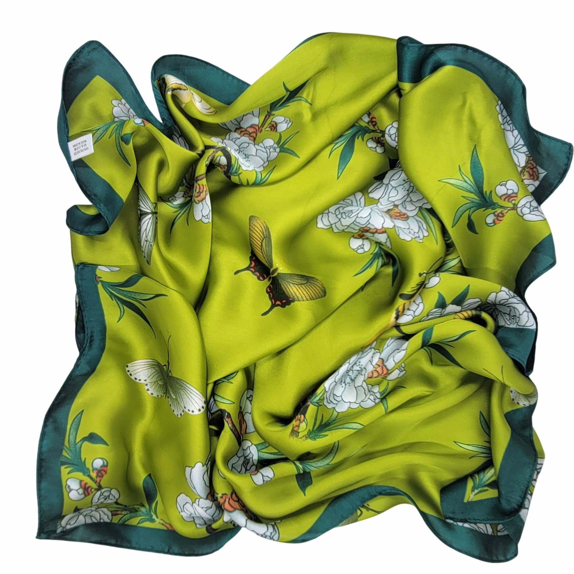 Other ✨Chic Silky Square Scarf Bright Green Butterfly White Floral Size ONE SIZE - 6 Thumbnail