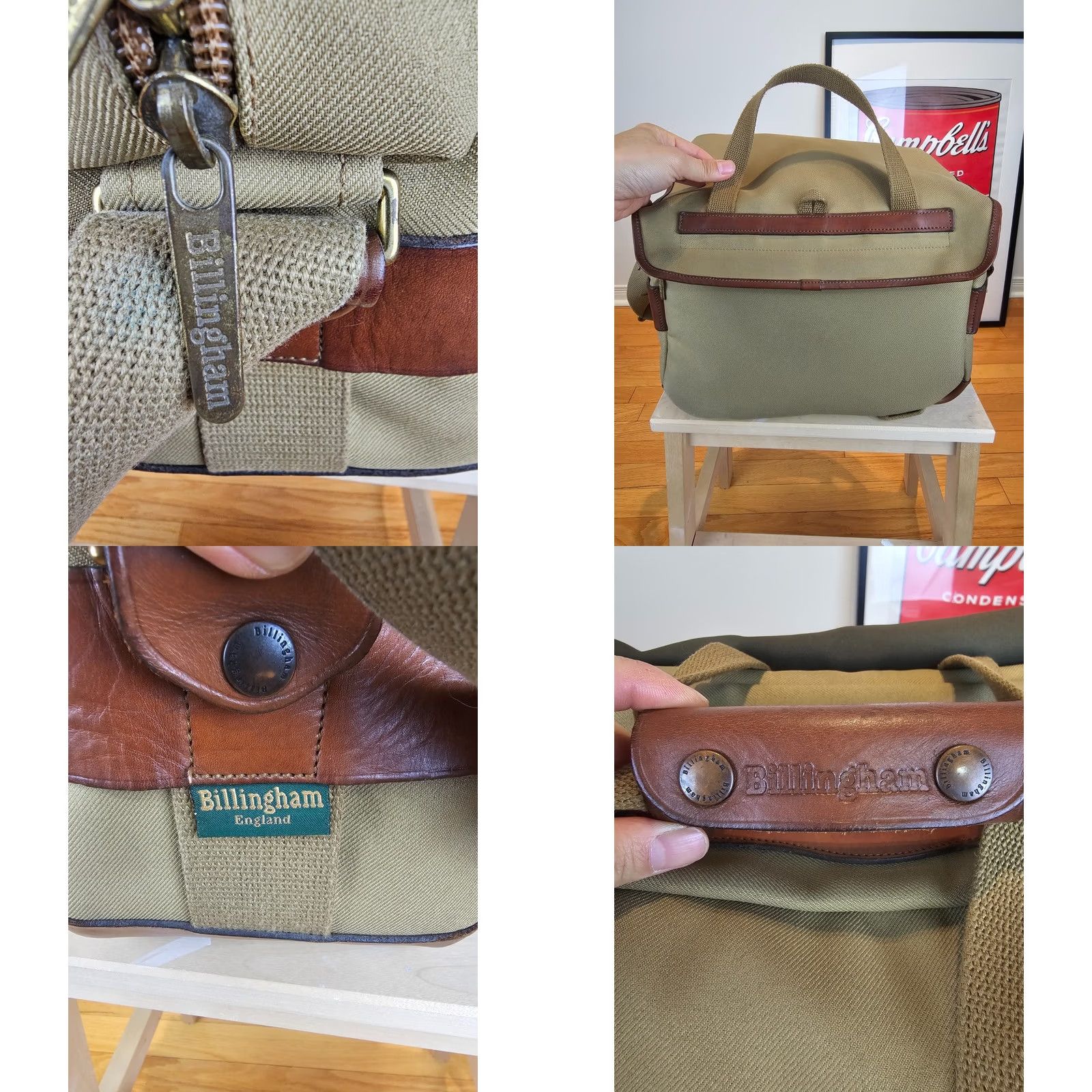 Vintage VINTAGE Billingham CAMERA Shoulder Bag CROSS BAG with Leather Trim - Beige Canvas Leather Size ONE SIZE - 9 Thumbnail