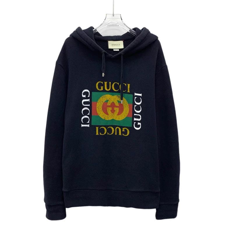 Gucci Black logo letter printed cotton hooded drawstring l