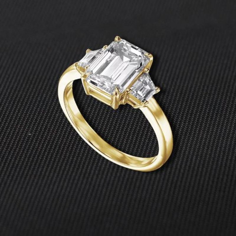 Other 1.5 Ct Moissanite Ring Emerald Cut 18k Gold Plated 9 NWT Size ONE SIZE - 1 Thumbnail