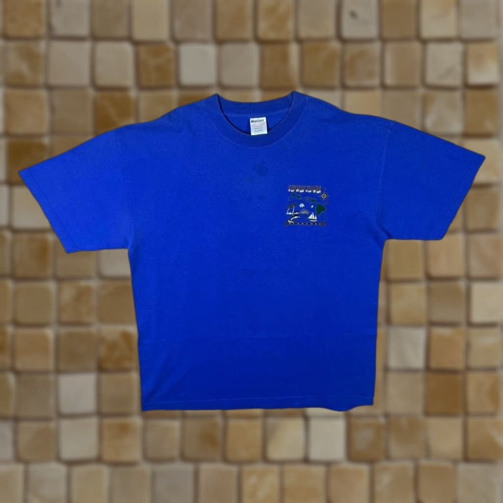 Vintage VINTAGE Murina Hawaiian T-Shirt XL Blue Men Shirt Ballad Spellout Graphic Maui Souvenir Front Back USA 90s Event Mens Size US XL / EU 56 / 4 - 1 Thumbnail