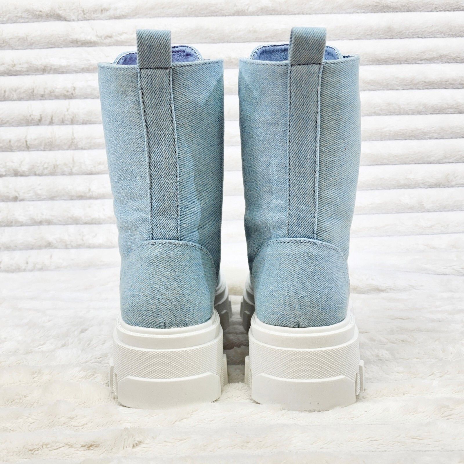 Other Rowan Denim Combat Ankle Boots Iridescent Rhinestone Tongue Size US 9 / IT 39 - 4 Thumbnail