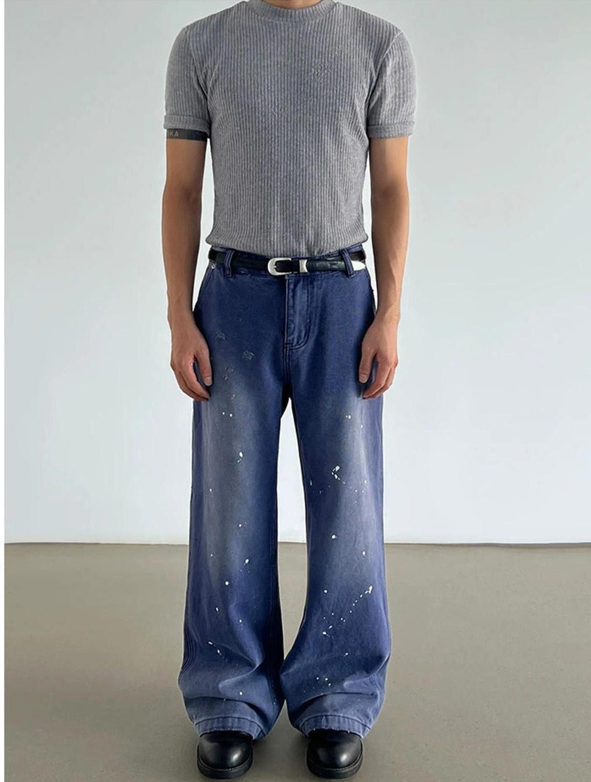 Paint Splatter Distressed Wide-Leg Jeans