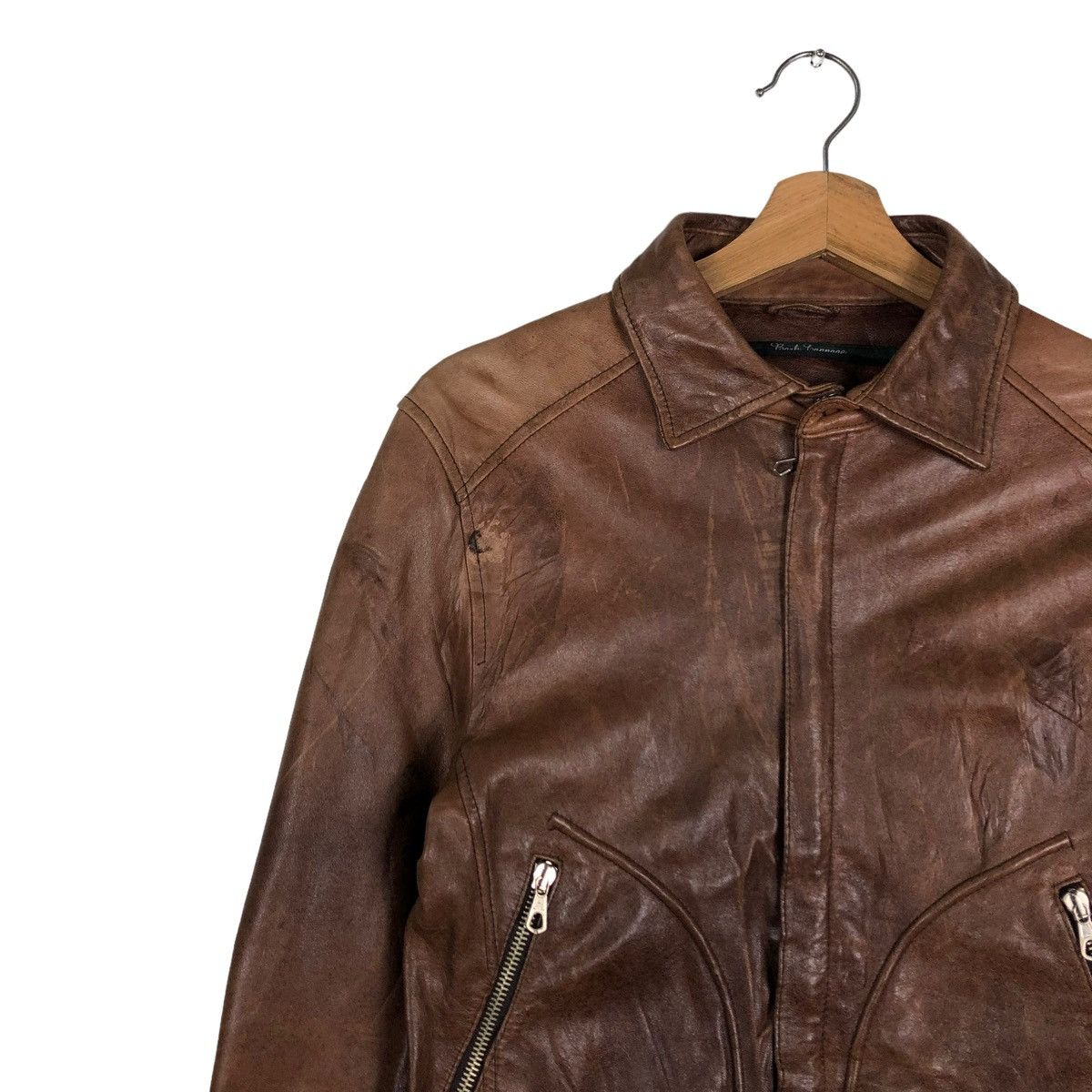 Japanese Brand 🔥VINTAGE CROPPED BIKER LEATHER JACKET BANK TANNAGE Size US S / EU 44-46 / 1 - 9 Thumbnail