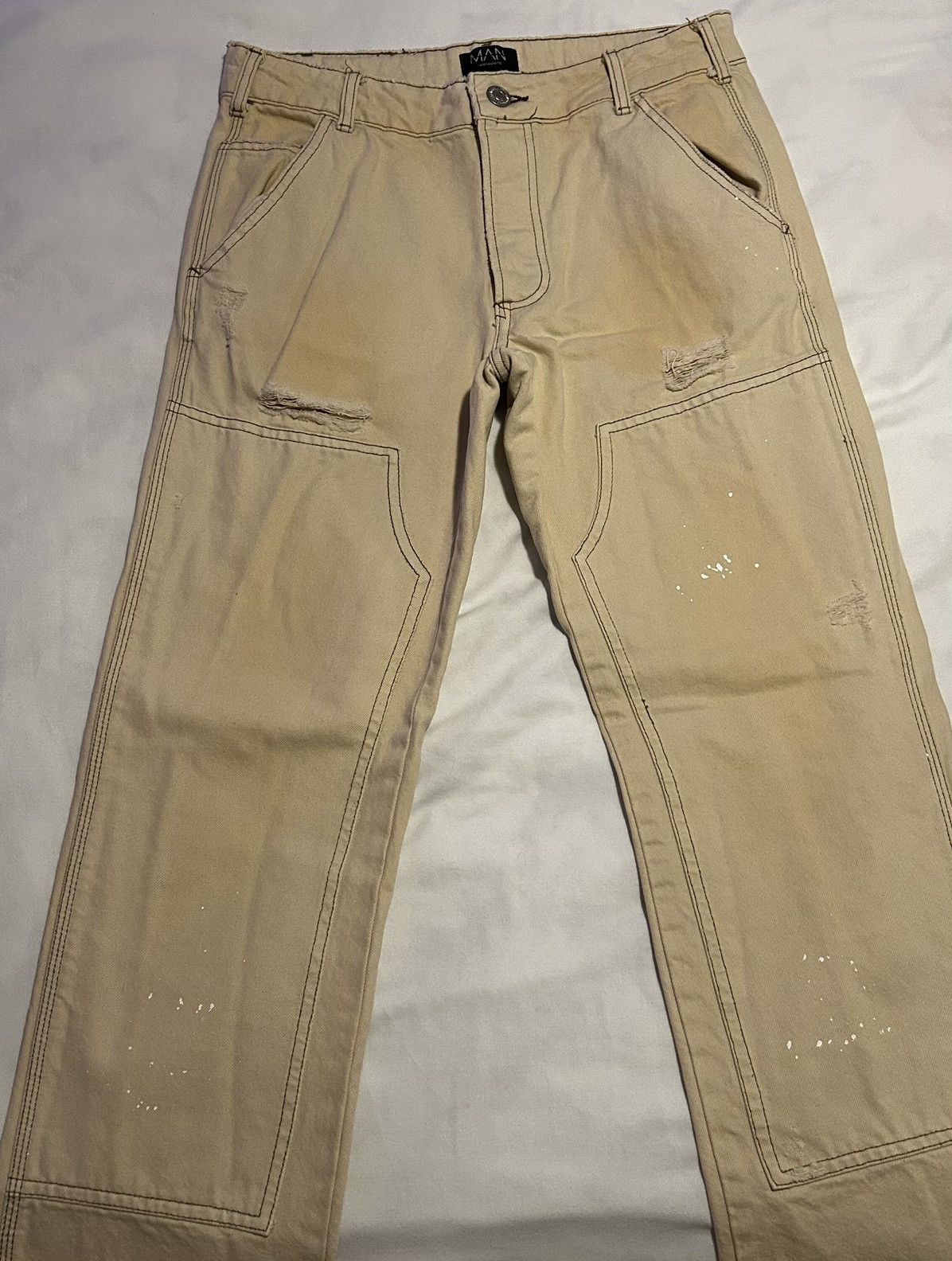 Boohoo Double knee carpenter pants - distressed + paint splatter Size US 30 / EU 46 - 1 Thumbnail