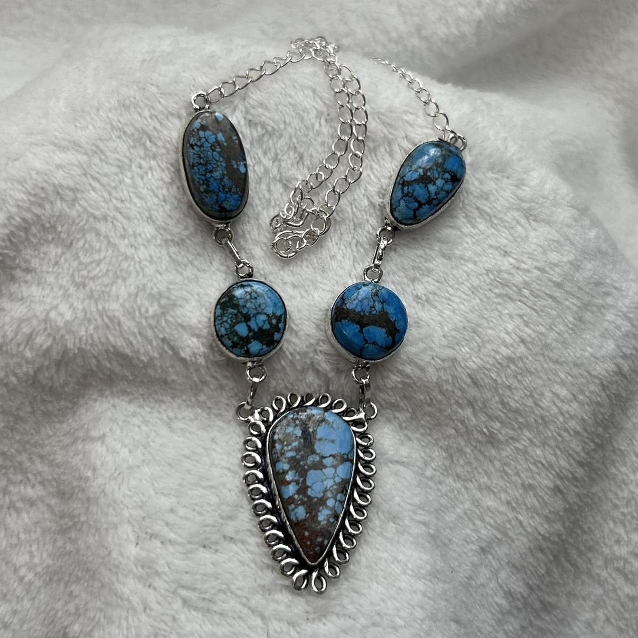 Jewelry Turquoise Natural Gemstone 925 Silver Plated 16” Necklace Size ONE SIZE - 1 Thumbnail