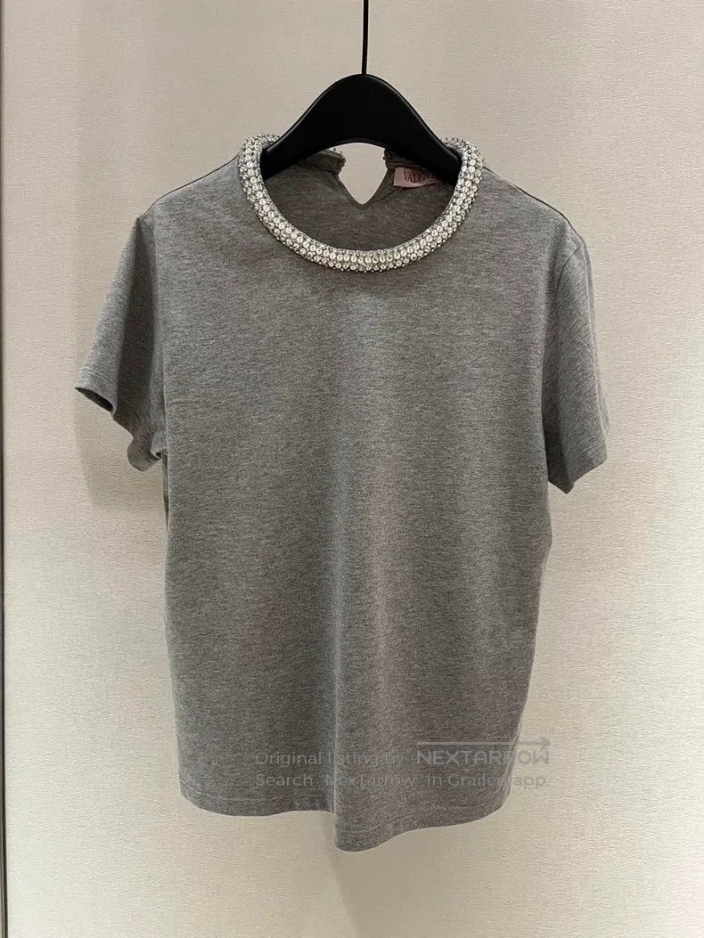Valentino Valentino Grey rhinestone neckline short sleeves Size L / US 10 / IT 46 - 1 Thumbnail