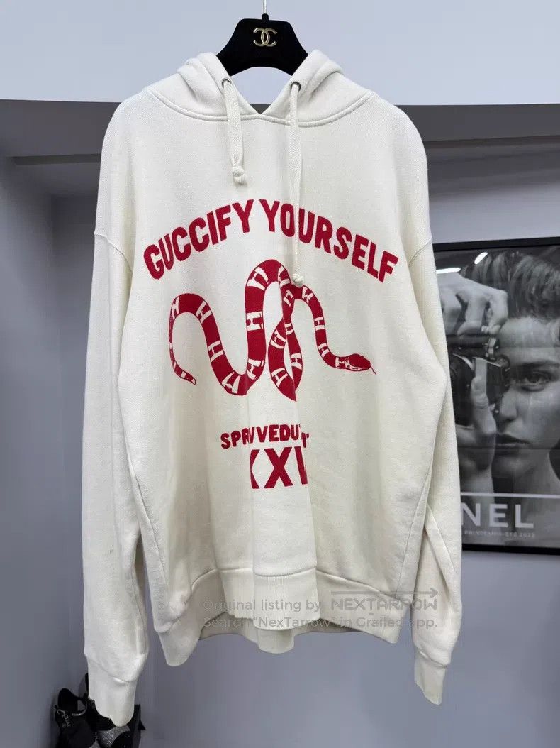 Gucci White printed hooded sweatshirt
